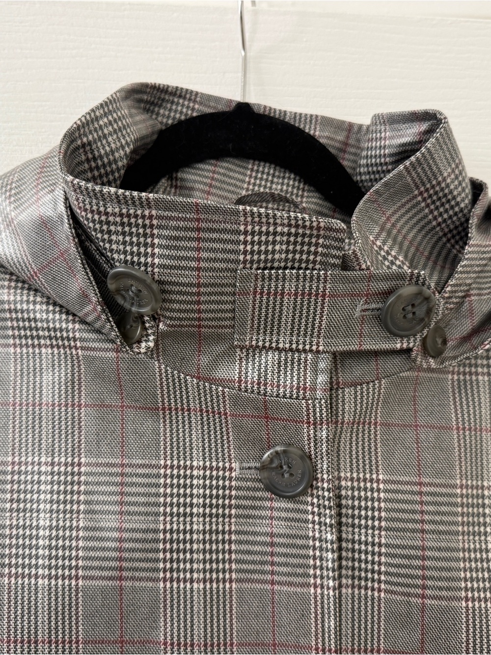 Lauren Ralph Lauren Grey Plaid Hooded Rain Shell Trench Coat XL - Picture 7 of 13